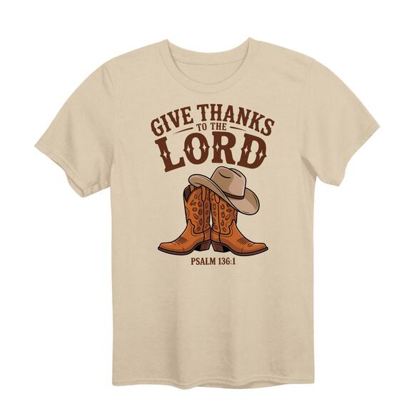 Christian Shirt Give Thanks To The Lord Tee Boots Hat Western Faith Top - Picture 4 of 6